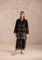 Charcoal Cutwork Top W/ Culottes